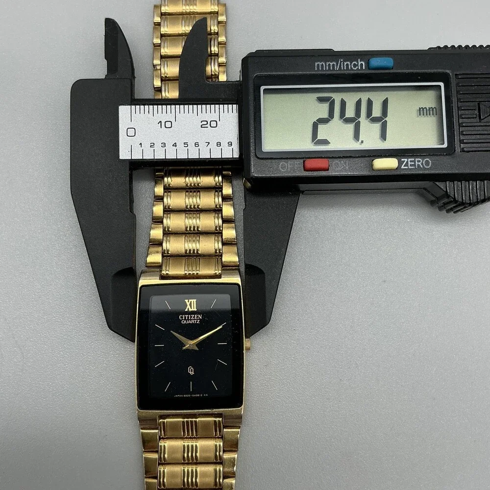 Vintage Citizen Mens Watch 24mm Black Dial Gold Tone Broken Band New Battery